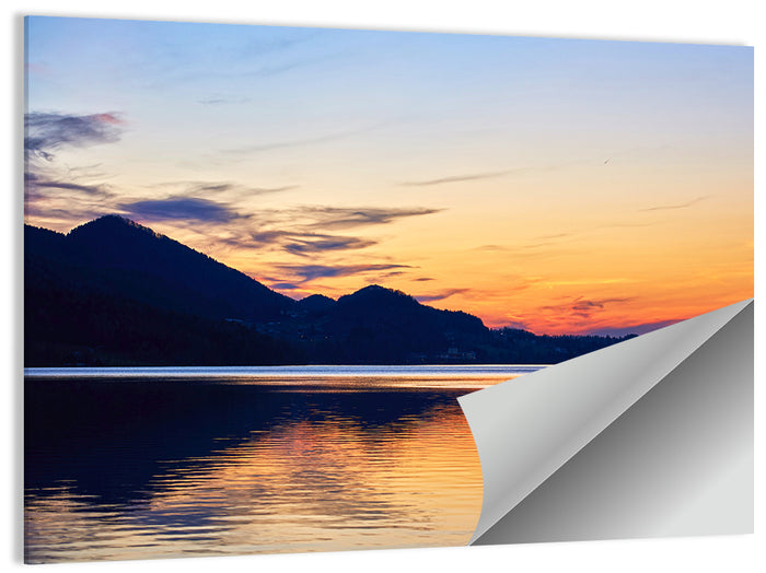 Lake Fuschl Sunset with Boat Wall Art as a poster print