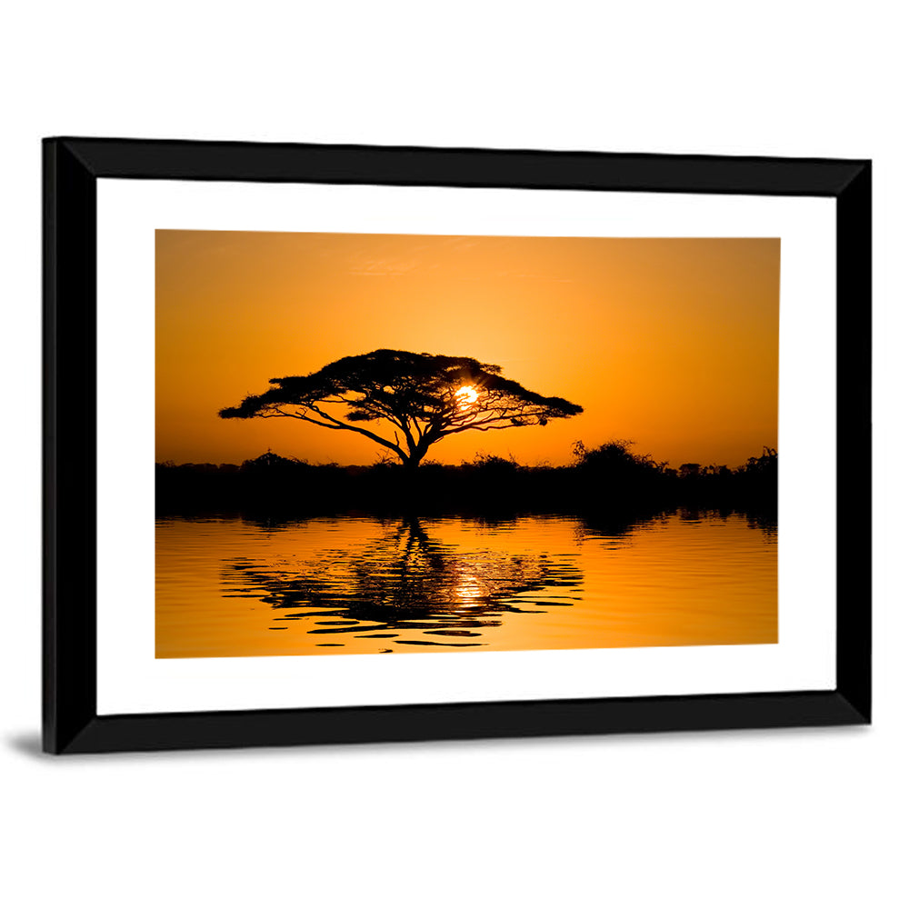 Acacia Tree at Sunrise Wall Art, framed print, landscape