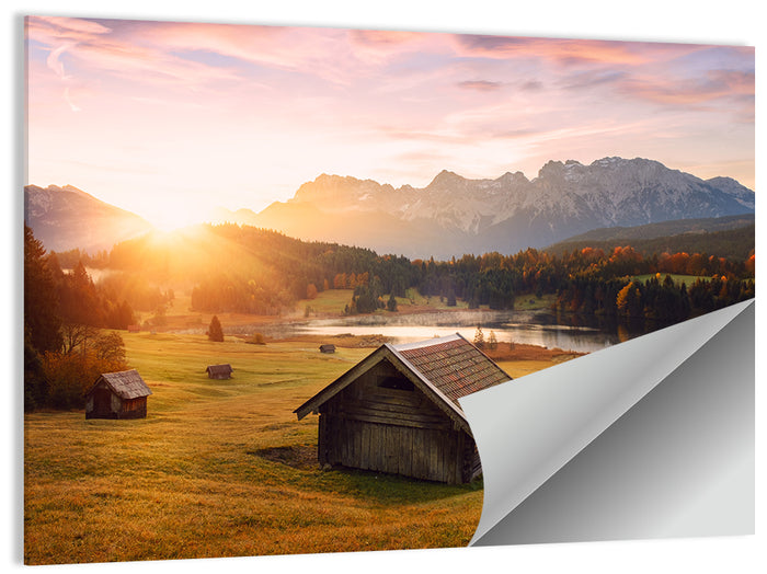 Sunrise Over Geroldsee Cabin Wall Art as a poster print