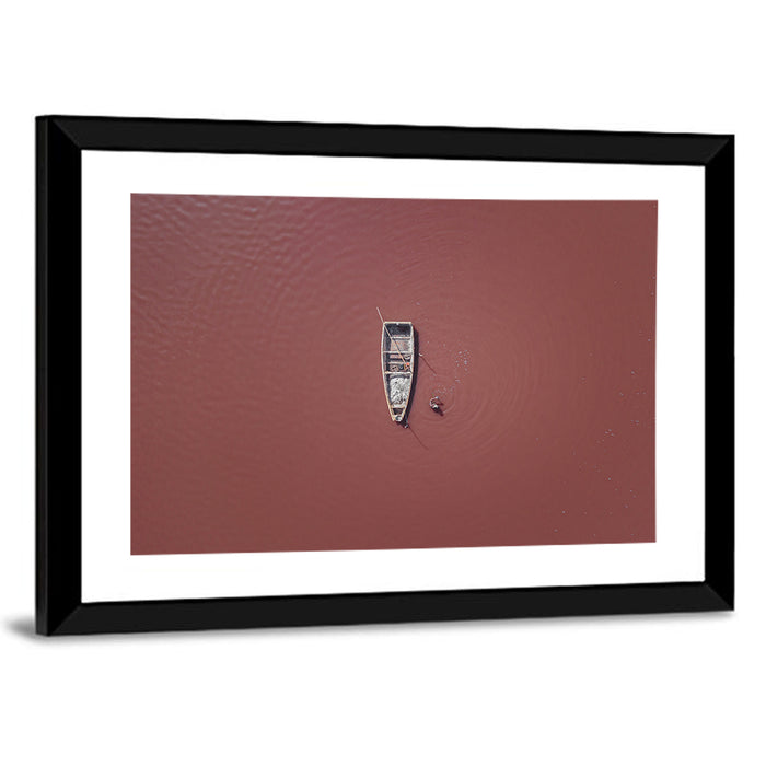Lake Retba Aerial with Boat Wall Art as a framed print