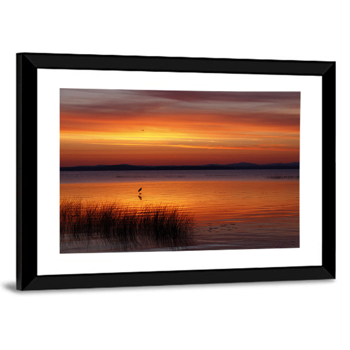 Lake Champlain Sunrise with Heron Wall Art as a framed print