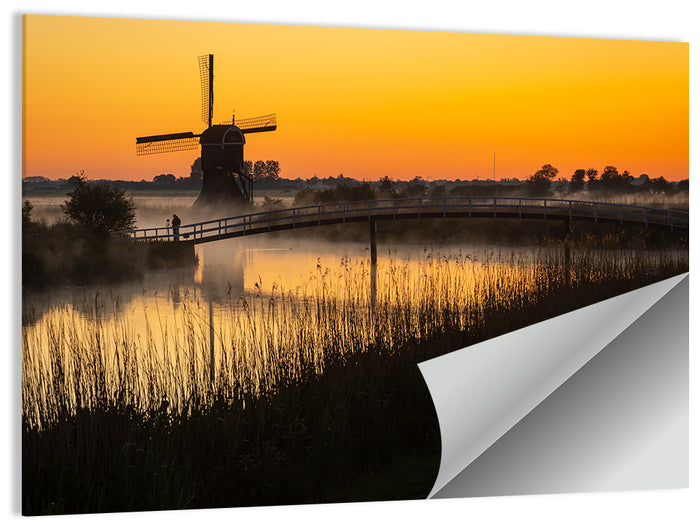 Misty Sunrise Windmill Wall Art as a poster print