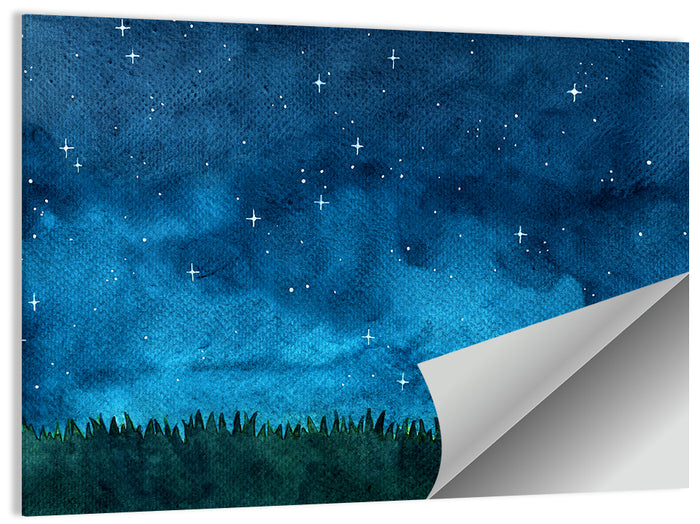 Starry Meadow Nightscape Wall Art as a poster print