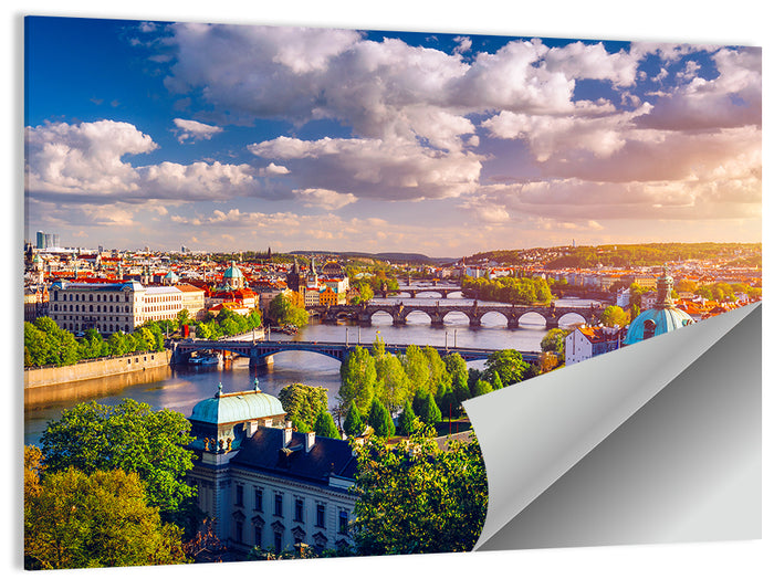 Prague Golden Hour Over Charles Bridge Wall Art as a poster print