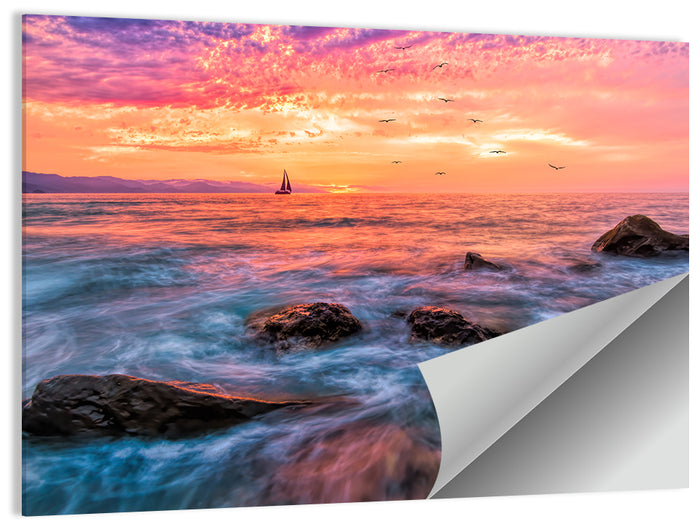 Vivid Ocean Sunset Wall Art as a poster print