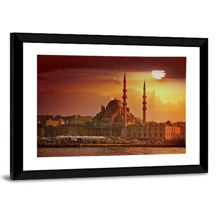 Yeni Cami Golden Hour Wall Art as a framed print