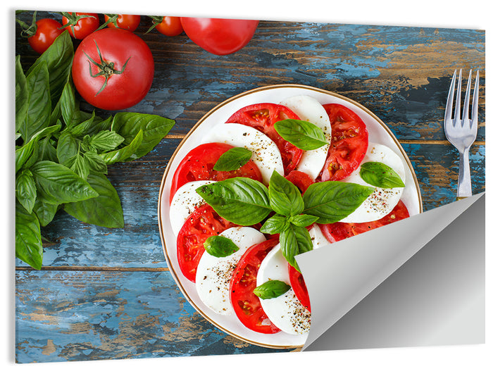 Rustic Caprese Salad with Basil Wall Art as a poster print