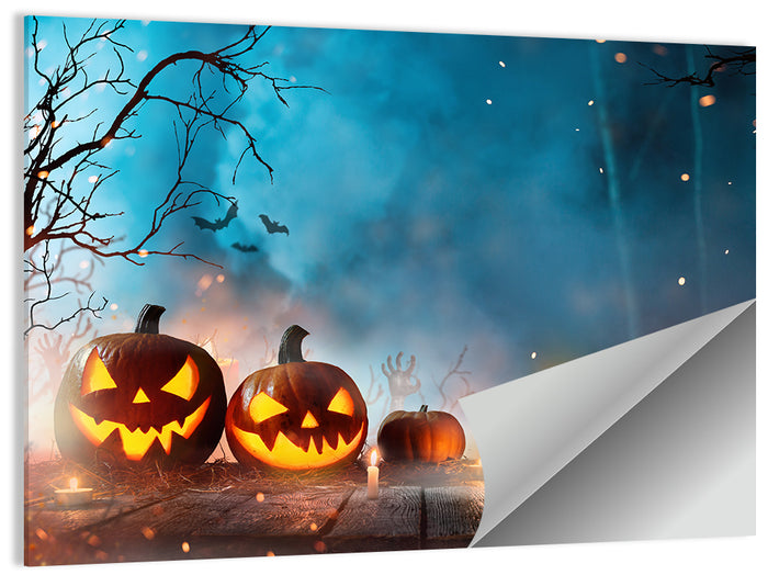 Foggy Halloween Pumpkins Wall Art as a poster print