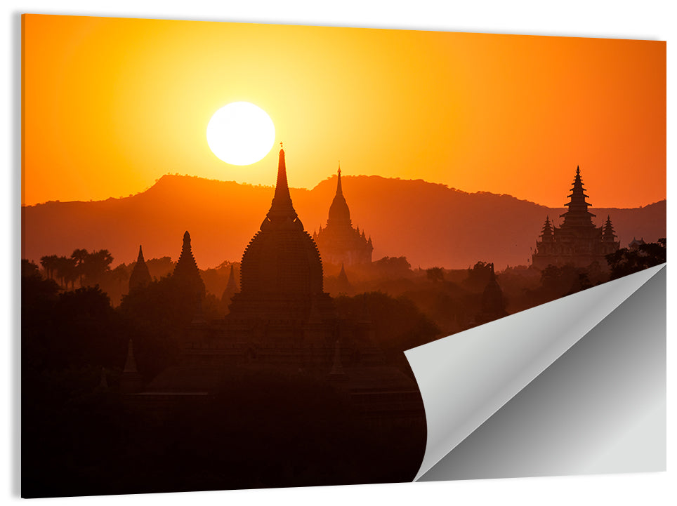 Bagan Pagodas Sunset Wall Art