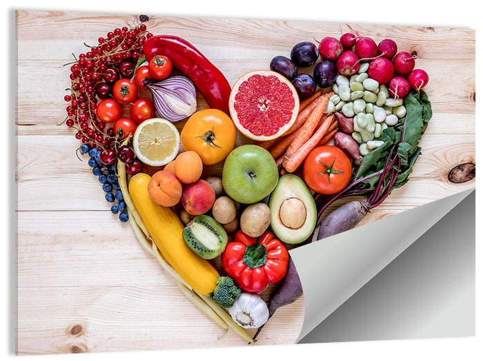 Heart of Fresh Fruits and Vegetables Wall Art as a poster print