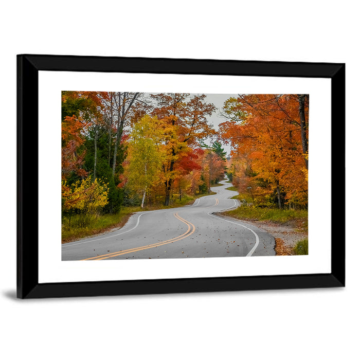 Winding Autumn Highway Wall Art as a framed print