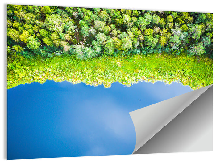 Aerial Blue Lake Over Woodland Wall Art as a poster print