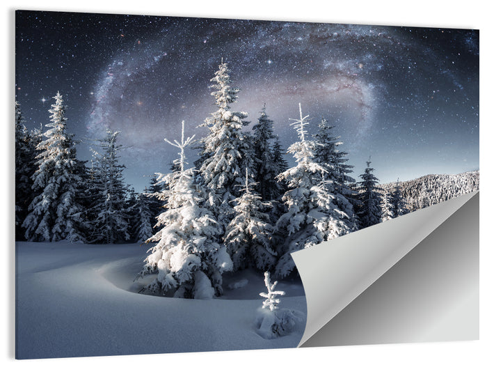 Milky Way Winter Forest Wall Art as a poster print