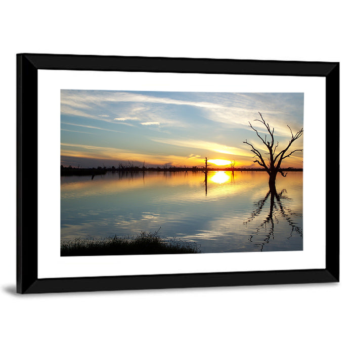 Murray River Sunset Reflection Wall Art as a framed print