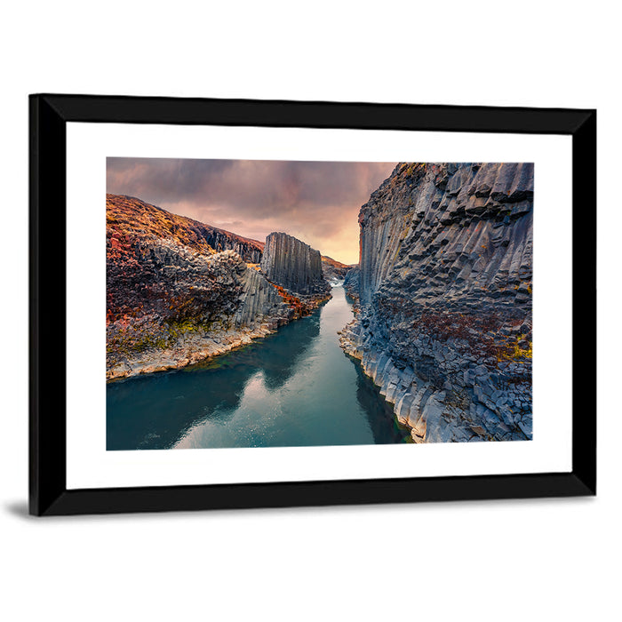 Studlagil Canyon at Sunset Wall Art as a framed print