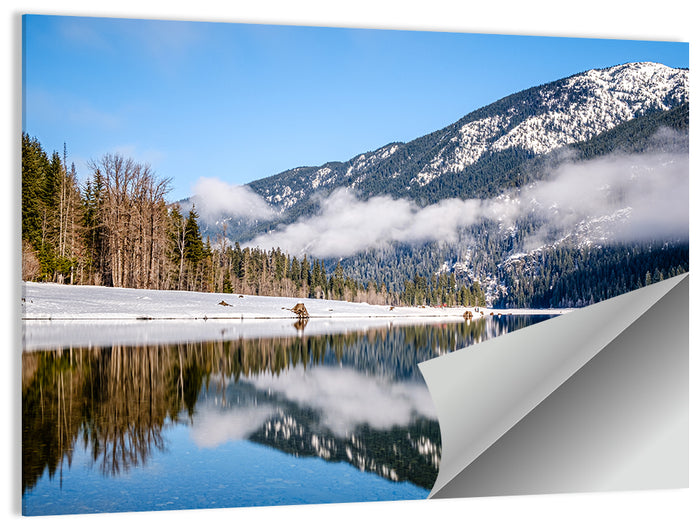 Snow-capped Kachess Lake Reflection Wall Art as a poster print
