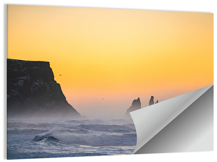 Dyrholaey Cliff with Reynisdrangar Sea Stacks Wall Art as a poster print