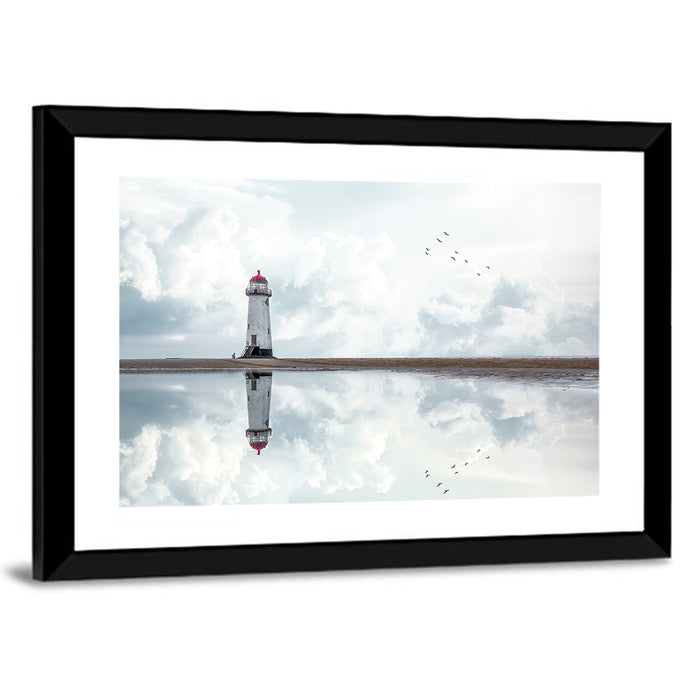 Wales Seashore Lighthouse Wall Art as a framed print