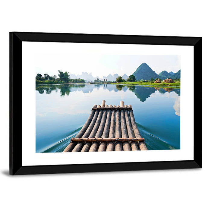 Li River Bamboo Raft, Guilin Wall Art as a framed print