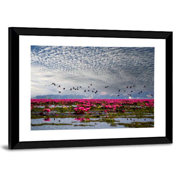 Red Lotus Lake Wall Art as a framed print
