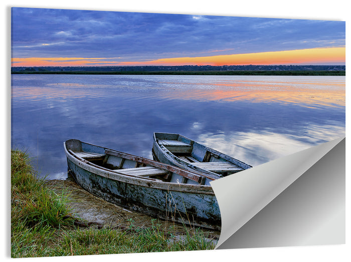 Chained Rowboats at Dusk Wall Art as a poster print