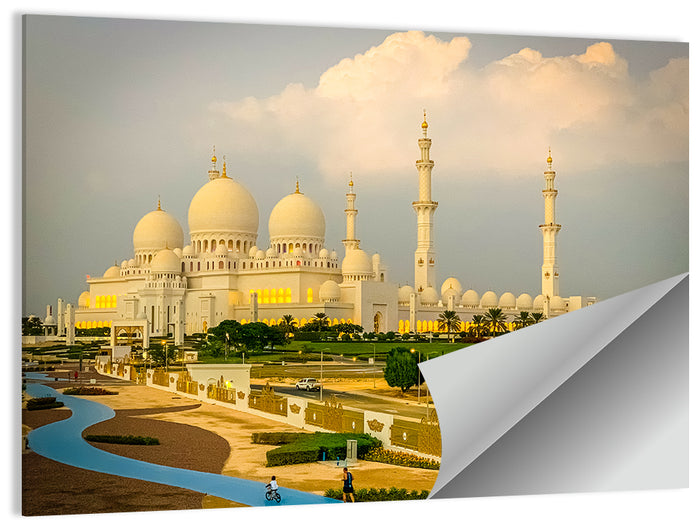 Sheikh Zayed Grand Mosque at Golden Dusk Wall Art as a poster print
