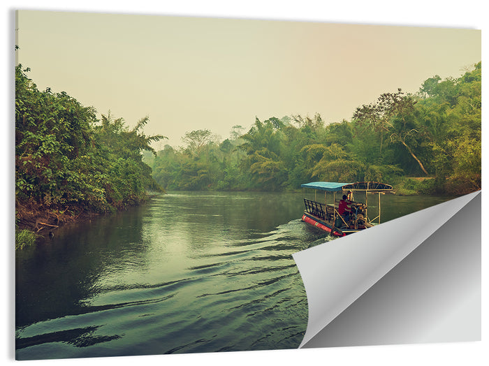 Misty Long-tail Boat on River Kwai Wall Art as a poster print