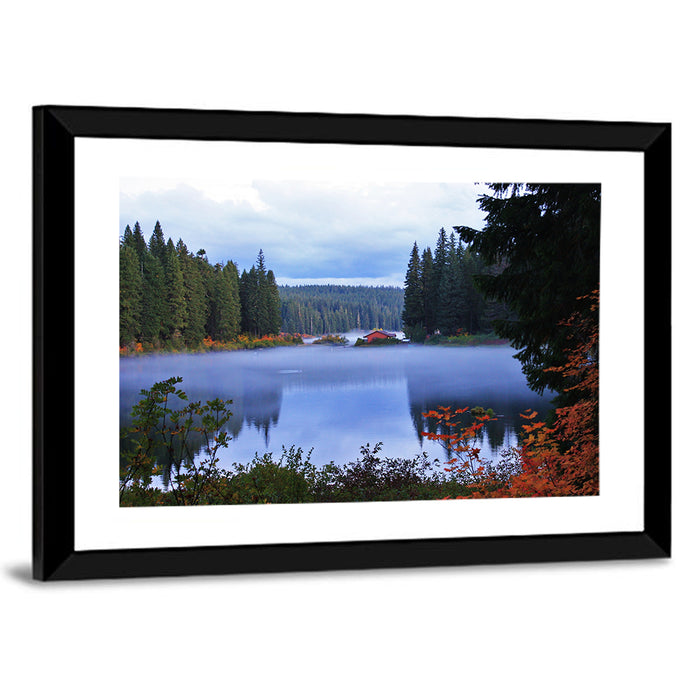 Lynn County Lake Cabin Reflection Wall Art as a framed print