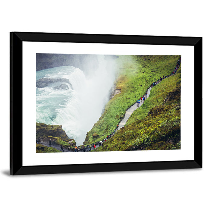 Misty Path at Gullfoss Waterfall Wall Art as a framed print
