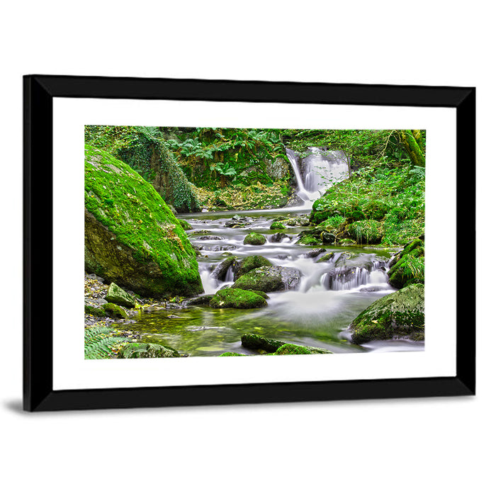 Mossy Forest Stream Wall Art as a framed print