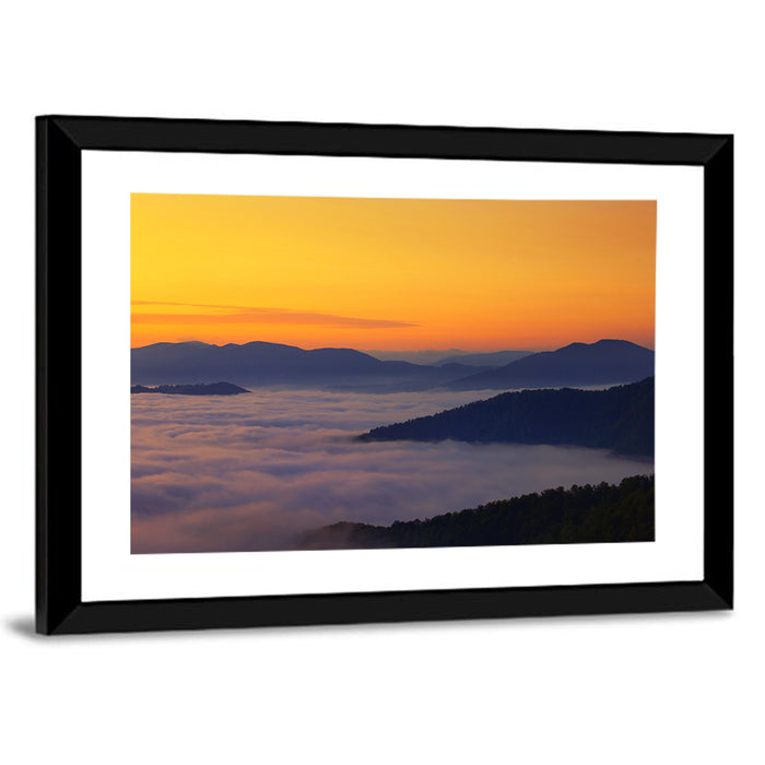 Cloud Sea Over Mountains at Golden Dawn Wall Art as a framed print