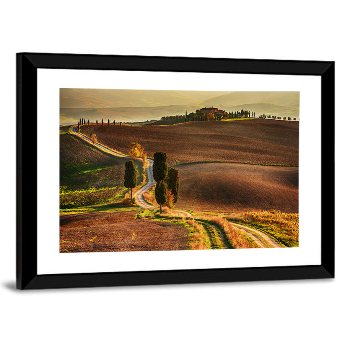 Val D’orcia Winding Golden Road Wall Art as a framed print
