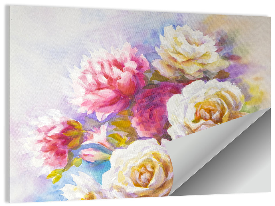 Watercolor Peony Bouquet Wall Art, poster print, landscape