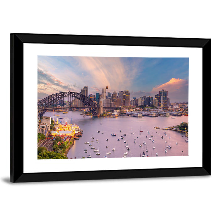 Sydney Harbour Bridge at Golden Twilight Wall Art as a framed print