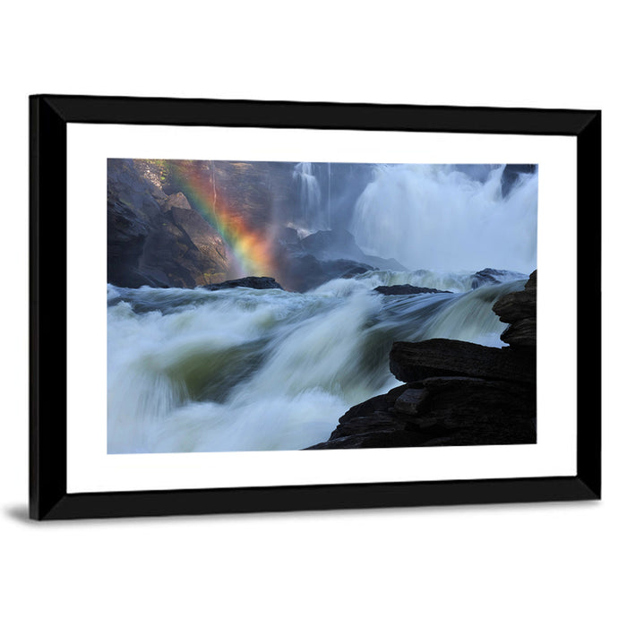 Rainbow Over Rushing River Wall Art as a framed print