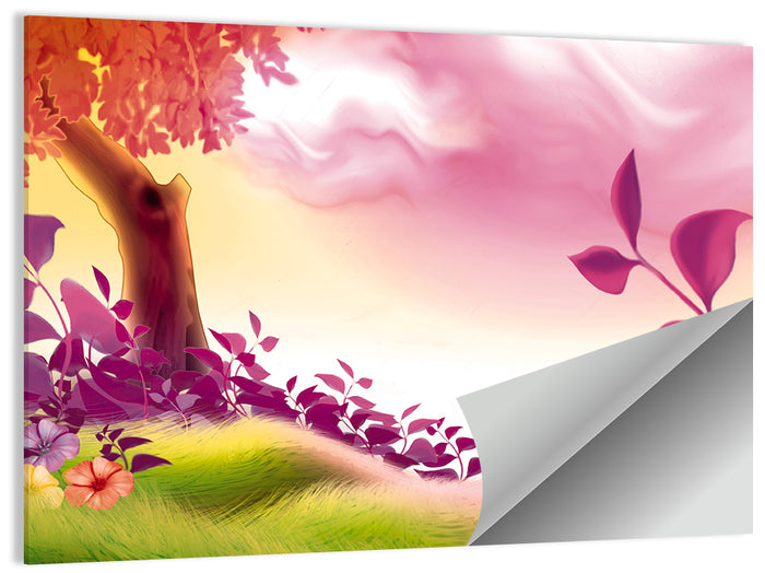 Dreamy Summer Meadow Illustration Wall Art as a poster print