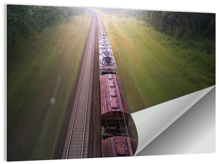 Freight Train Through Forest Wall Art as a poster print
