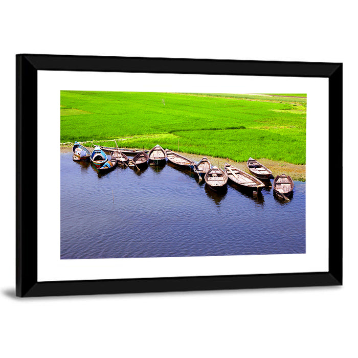Boats at the Shoreline Wall Art as a framed print