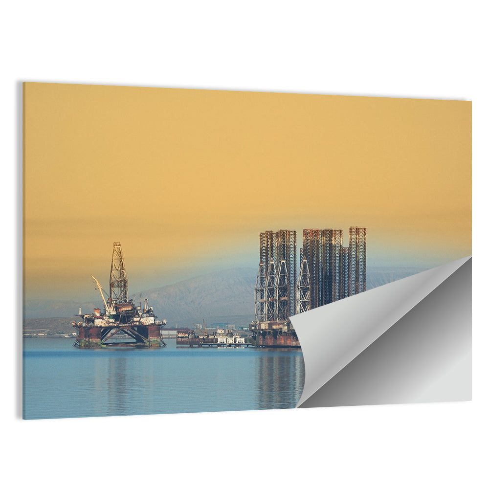 Baku Oil Rigs at Dusk Wall Art, poster print, landscape