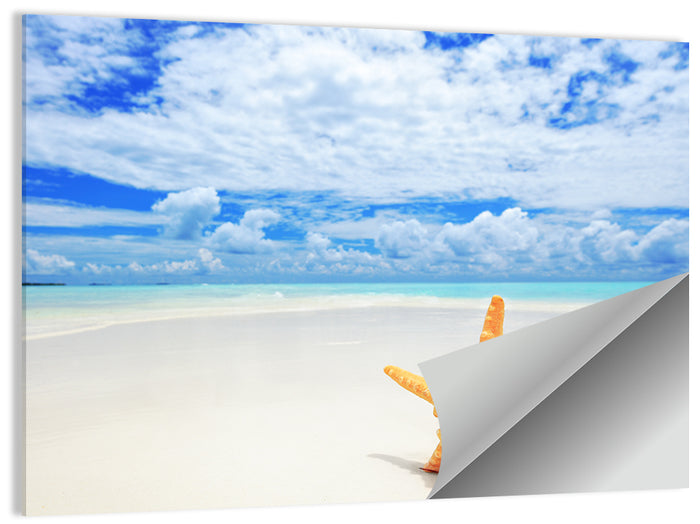 Minimalist Yellow Starfish on Turquoise Shore Wall Art as a poster print