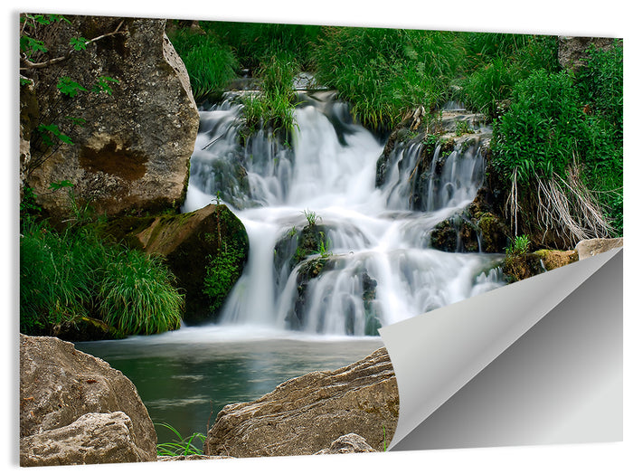 Moss Covered Rocky Waterfall Wall Art as a poster print