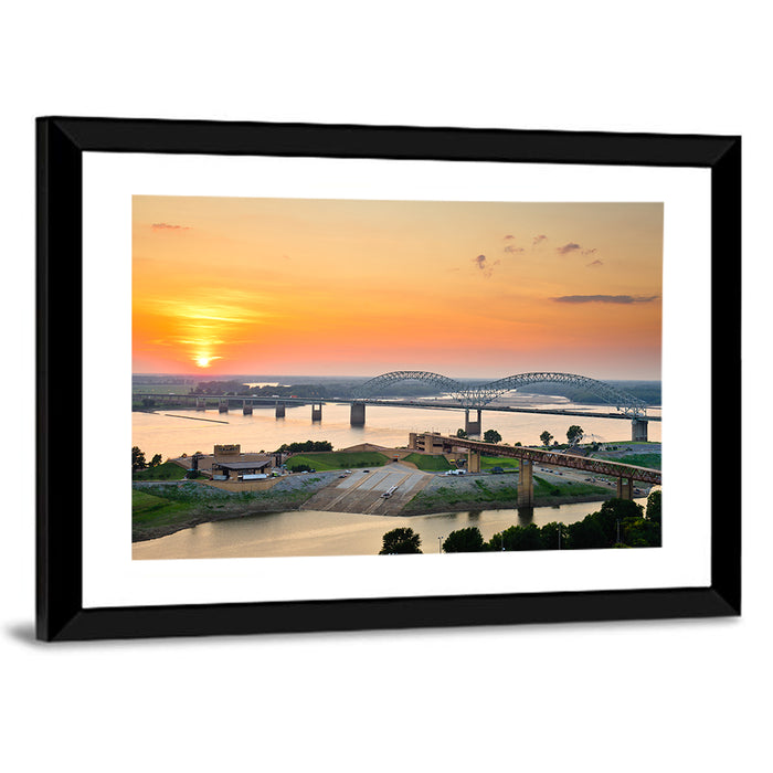Hernando De Soto Bridge at Sunset Wall Art as a framed print