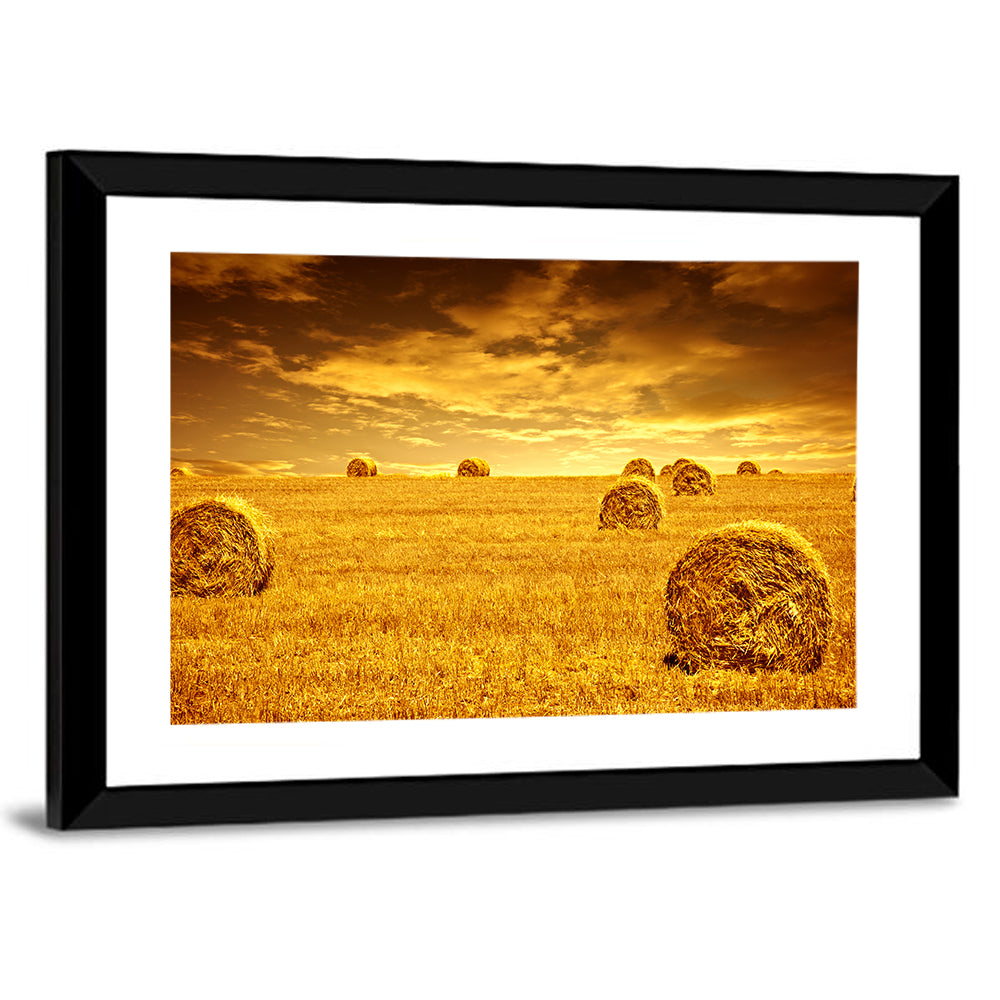 Wheat Haystacks Field Wall Art