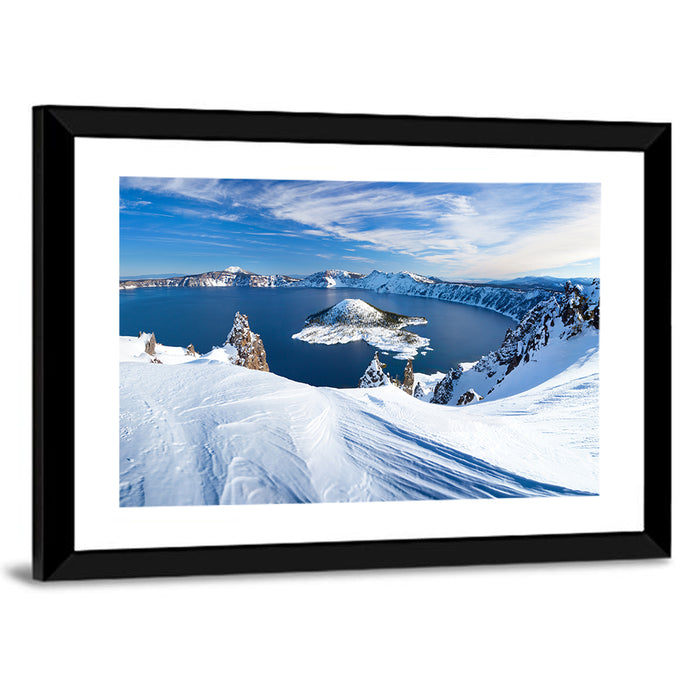 Crater Lake with Wizard Island Wall Art as a framed print