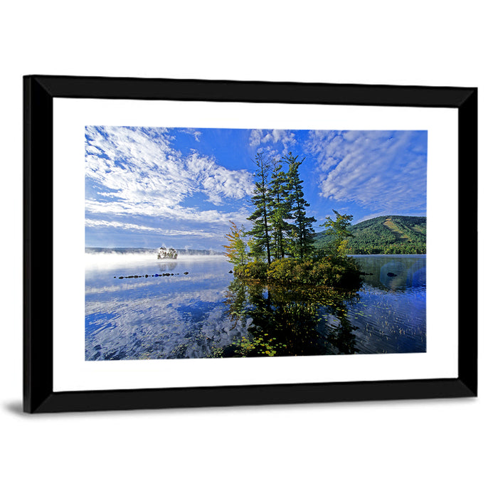Misty Maine Lake Wall Art as a framed print
