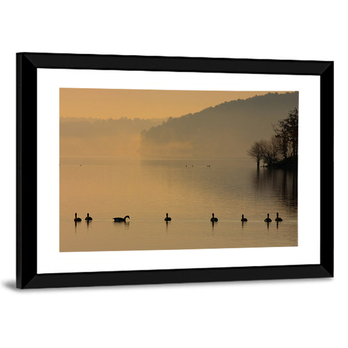 Lake Degray Geese Silhouette Wall Art as a framed print