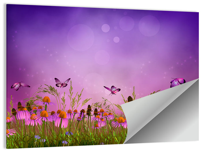Purple Coneflower Butterfly Meadow Wall Art as a poster print