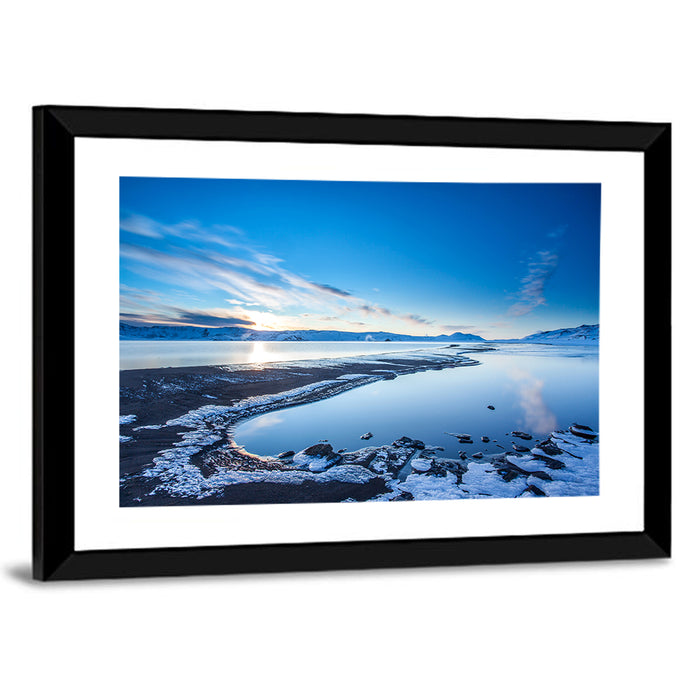 Lake Kleifarvatn Icy Shoreline Wall Art as a framed print