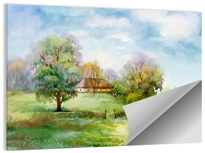 Spring Cottage by the Stream Wall Art as a poster print
