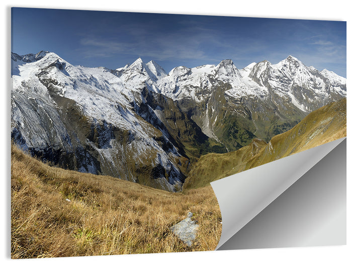 Crisp Alpine Valley with Snow-capped Peaks Wall Art as a poster print